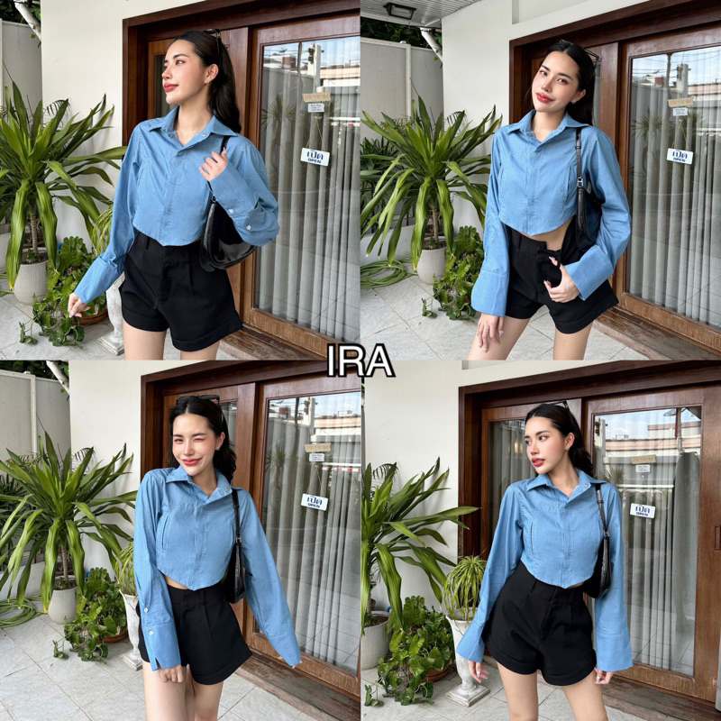 BY IRA Kristie Crop Shirt เสื้อเชิ้ตแขนยาวทรงครอป ดีเทลกระดุมหน้า กระเป๋าใช้งานได้จริง
