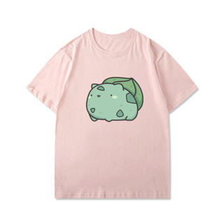 เสื้อยืด Pokemon Anime Bulbasaur น่ารักฤดูร้อนแขนสั้นเสื้อยืดผ้าฝ้ายสำหรับทุกวัย