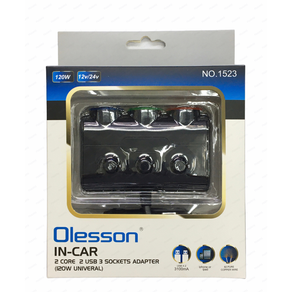 【พร้อมส่ง】Olesson 1523 เพิ่มช่องชาร์จอุปกรณ์ 3ช่อง / USB 2ช่อง สีดำ ของแท้100%