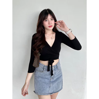 🌈SpinnyHouse🌈เสื้อครอป แต่งเชือกผูกเอว ผ้าเรย่อนยืดเยอะมาก 🧀 ทรงดีมาก ผ้ายืดตามตัว รุ่นนี้คือต้องมี รุ่น DJ N101B