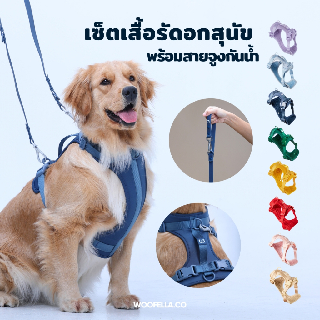 Woofella Walk Kit เซ็ตเสื้อรัดอกพร้อมสายจูง สายจูงสุนัขใหญ่ สายจูงรัดอกสุนัข