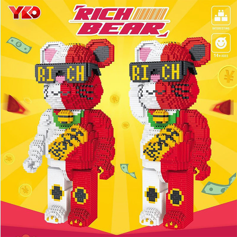 【ของขวัญแบบสุ่ม】3,000ชิ้น บล็อคตัวต่อ ขนาดใหญ่ Bearbrick ชุดตัวต่อ นาโน ขนาดใหญ่ YKO ชุดหมีแบรบริคสีดำ ลายเขียวสะท้อนแสง