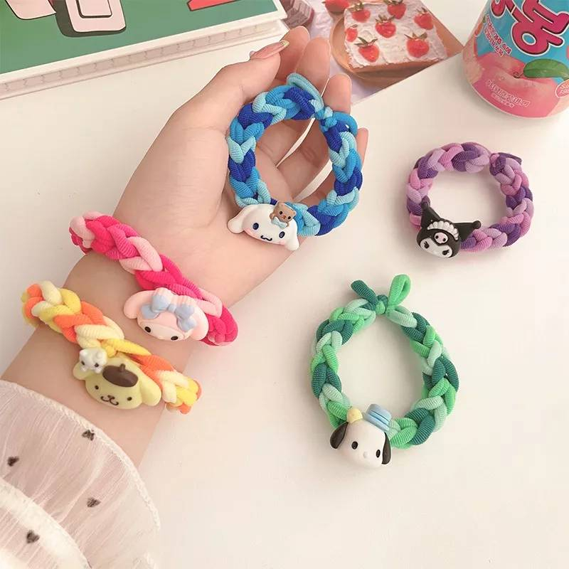 AN-ยางมัดผม แบบถัก ประดับตุ๊กตา sanrio พร้อมส่งจากไทย