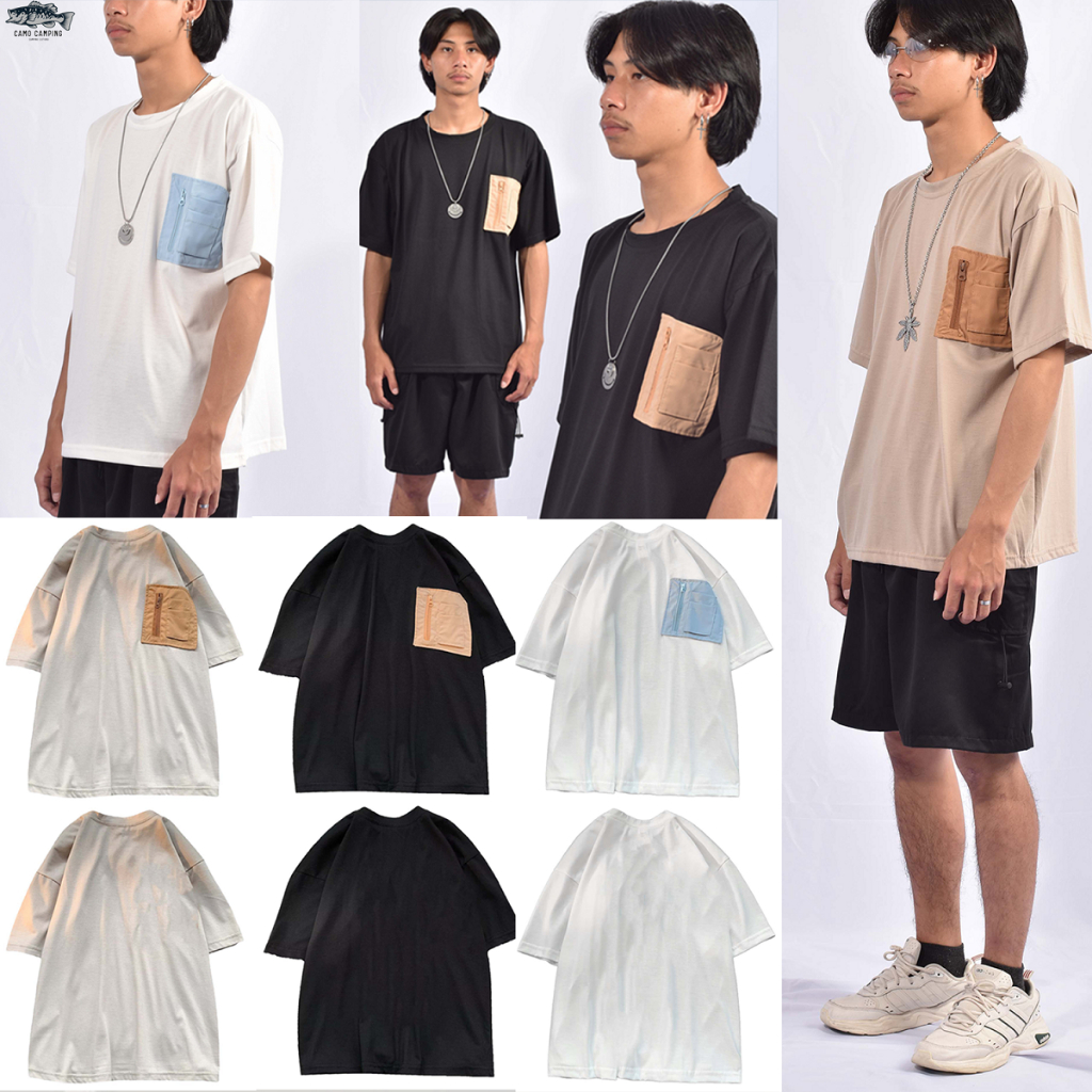 เสื้อยืดแขนสั้น Camo Camping เสื้อยืดมีกระเป๋า