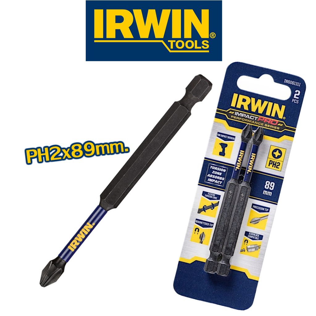 IRWIN ดอกไขควงPH2หัวแม่เหล็ก แบบกระแทรก ดอกPH2 89มม. ของแท้100%