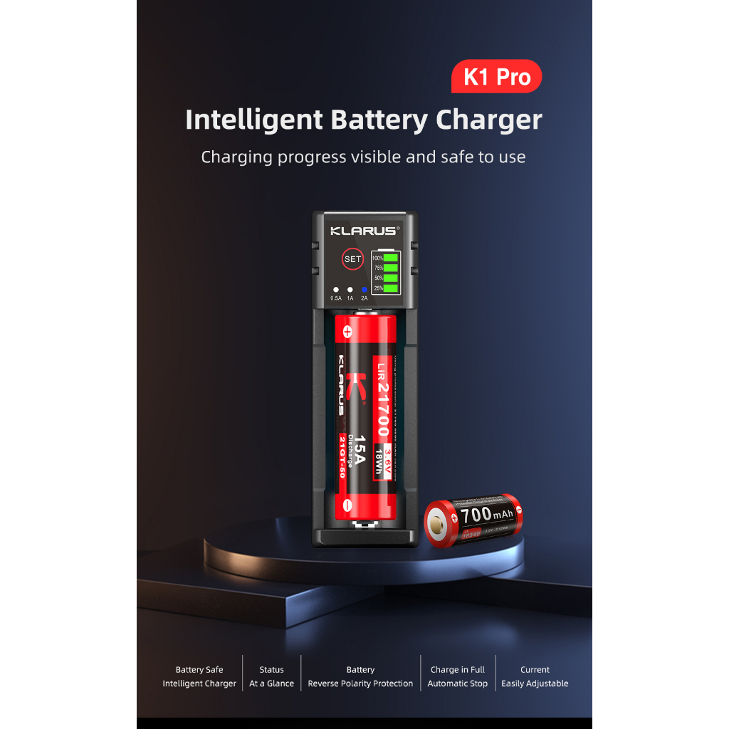 KLARUS K1 PRO เครื่องชาร์ทแบตอัฉริยะ แบบก้อนเดียว ชาร์จผ่าน USB-C