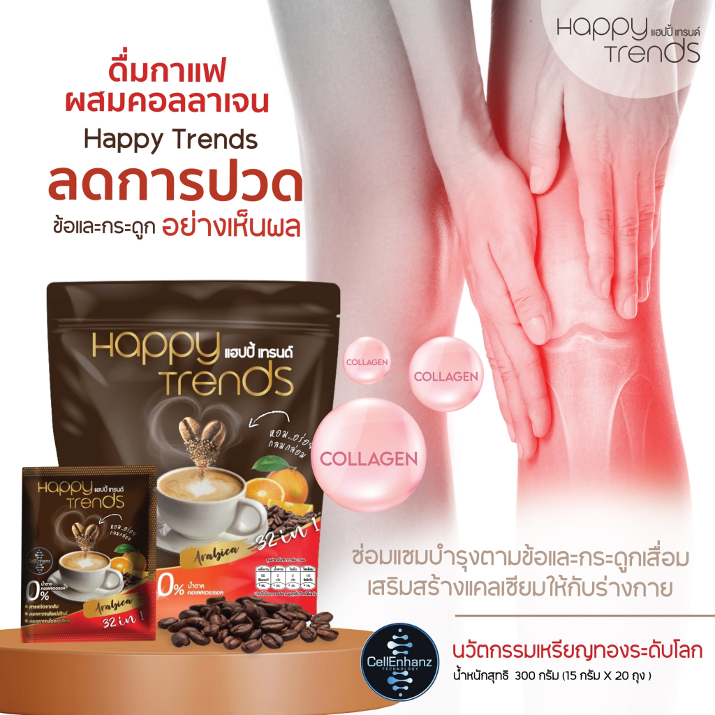 Happy Trends Coffee collagen แฮปปี้ เทรนด์ กาแฟผสมคอลลาเจน (1 ห่อ บรรจุ 20 ซอง) สินค้าพร้อมส่ง - รูปที่ 6