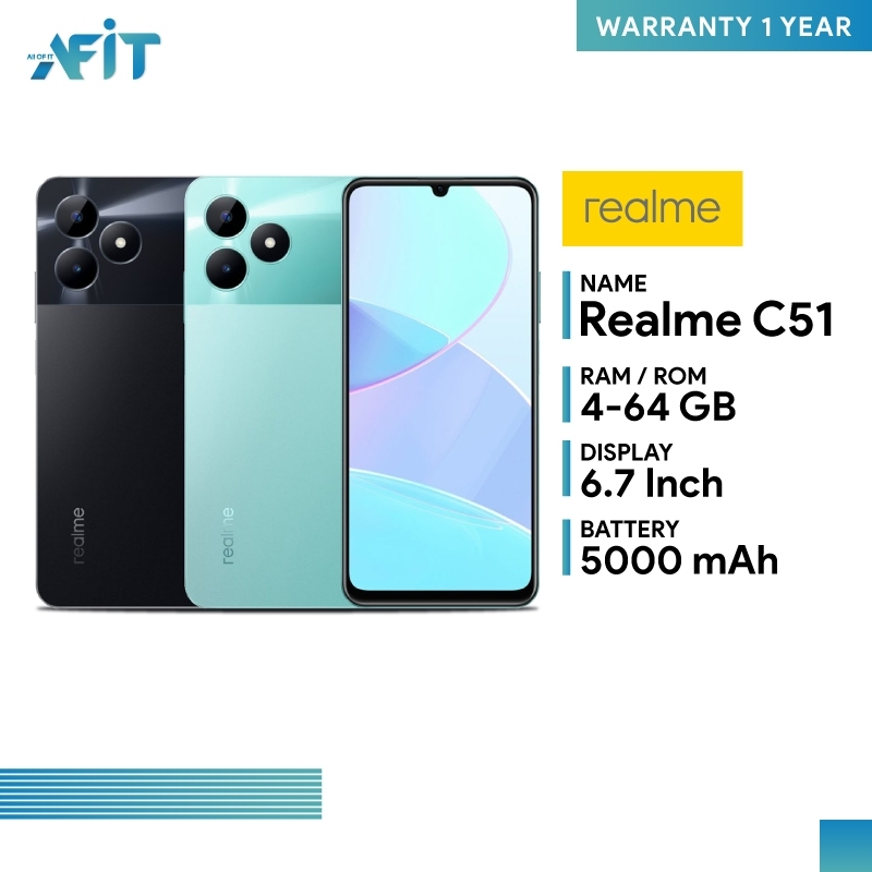 (แถมฟิล์ม) Realme C51 (4+64GB) หน้าจอ 6.74 นิ้ว แบตเตอรี่ 5,000 mAh ชาร์จไว33W ll เครื่องศูนย์แท้ รับประกันศูนย์ไทย 1 ปี