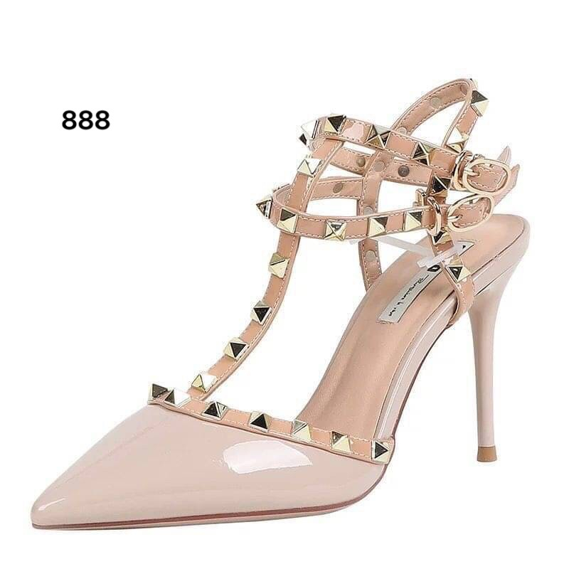 888 รองเท้าคัทชู งาน pu หัวแหลม เปิดส้น ส้นสูงกำลังน่ารัก