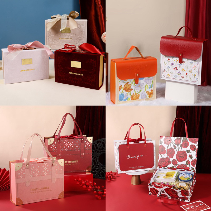 A057 พร้อมส่ง(กล่องแข็งมีแม่เหล็ก+โบว์)กล่องของขวัญพรีเมี่ยม