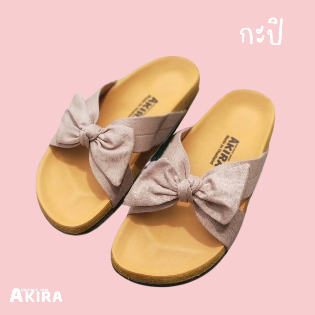 (พร้อมส่ง) รองเท้าแตะแฟชั่น  ผูกโบว์ (พื้นสีแทน)  ไซส์ 35-45