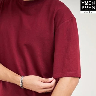 YuenPuen เสื้อยืด Oversize สีเลือดหมู ยืนพื้น ไม่ยืด ไม่ย้วย เสื้อสีพื้น เสื้อโอเวอร์ไซส์