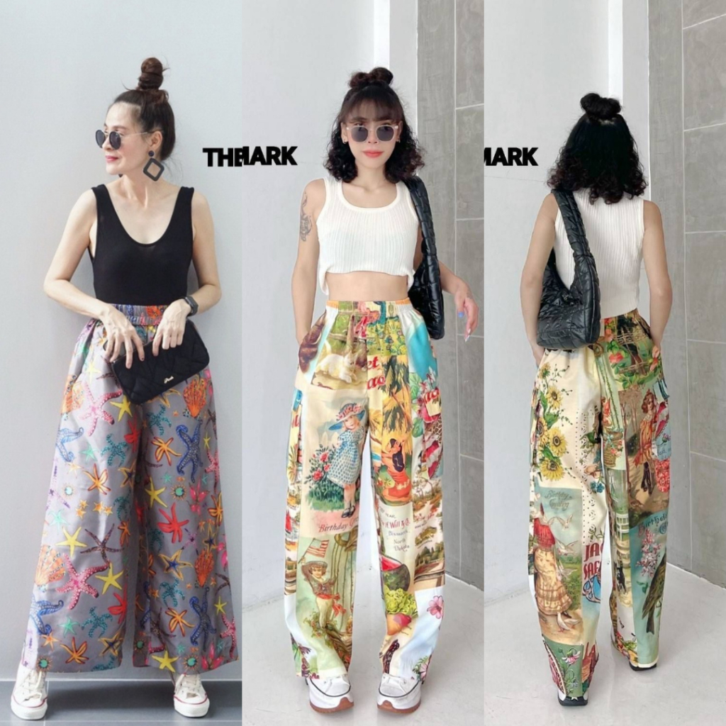 The Landmark กางเกงผ้าไหมอินเดียพิมพ์ลาย ดีไซน์ทรงปล่อย CARDIGAN_NISTA