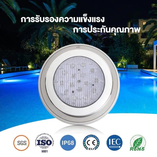 ไฟสระว่ายน้ำสแตนเลส ไฟ LED สระว่ายน้ำ AC12V IP68 โคมไฟใต้น้ำติดผนังกันน้ำ White Light