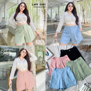 กางเกงขาสั้นเอวสูง ผ้าเปเป้เนื้อดี ดีเทลขอบข้างแต่งอินธนู ไซ…