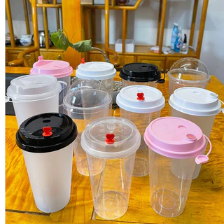 TH แก้วPPพร้อมฝา【25ชุด】]แก้วกาแฟชานมไข่มุกพลาสติกใสทรงแข็งใช้แล้วทิ้ง 90 มิลลิเมตรเหมาะกับร้านชานมไข่มุก ร้านกาแฟ