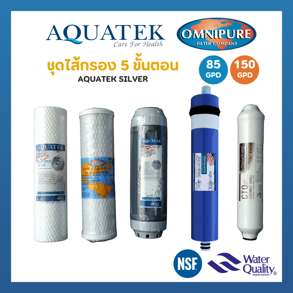 ชุดไส้กรองน้ำดื่ม AQUATEK RO 5 ขั้นตอน (ไส้กรองคาร์บอน CTO Omnipure)