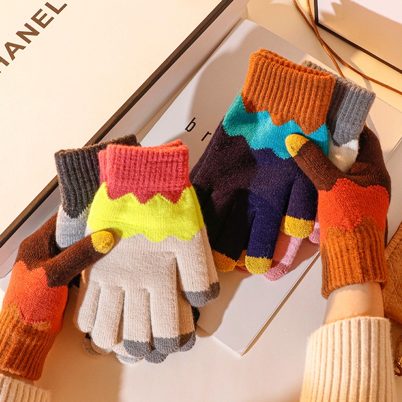 ถุงมือกันหนาว ถุงมือไหมพรมลายไอติม ทัชสกรีนมือถือได้ ใส่ได้ทั้งชายและหญิง - รูปที่ 2