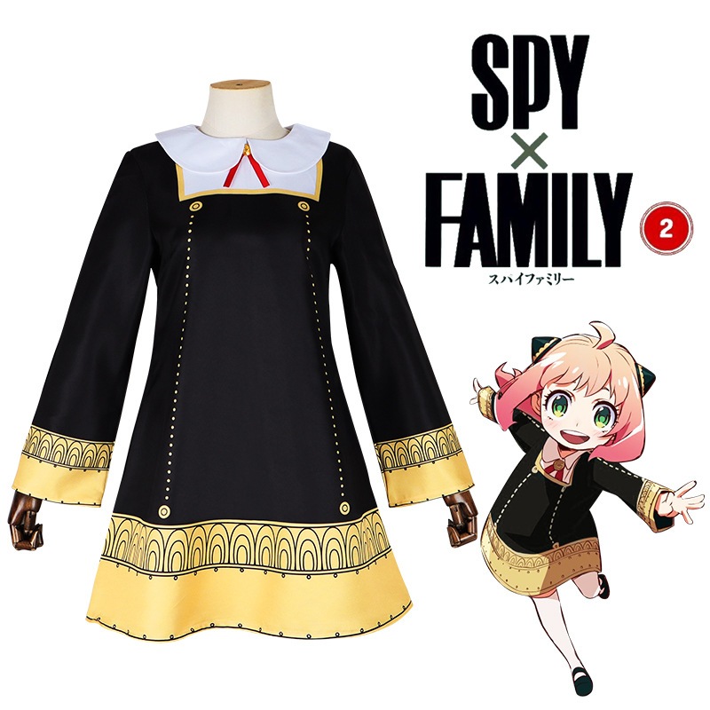 Anime Spy X ครอบครัว Anya Forger คอสเพลย์ เครื่องแต่งกาย ดำ แต่งตัว วิกผม ยูนิฟอร์ม ถุงน่องหลากคู่ ฮาโลวีน สนุกสนานกันอย