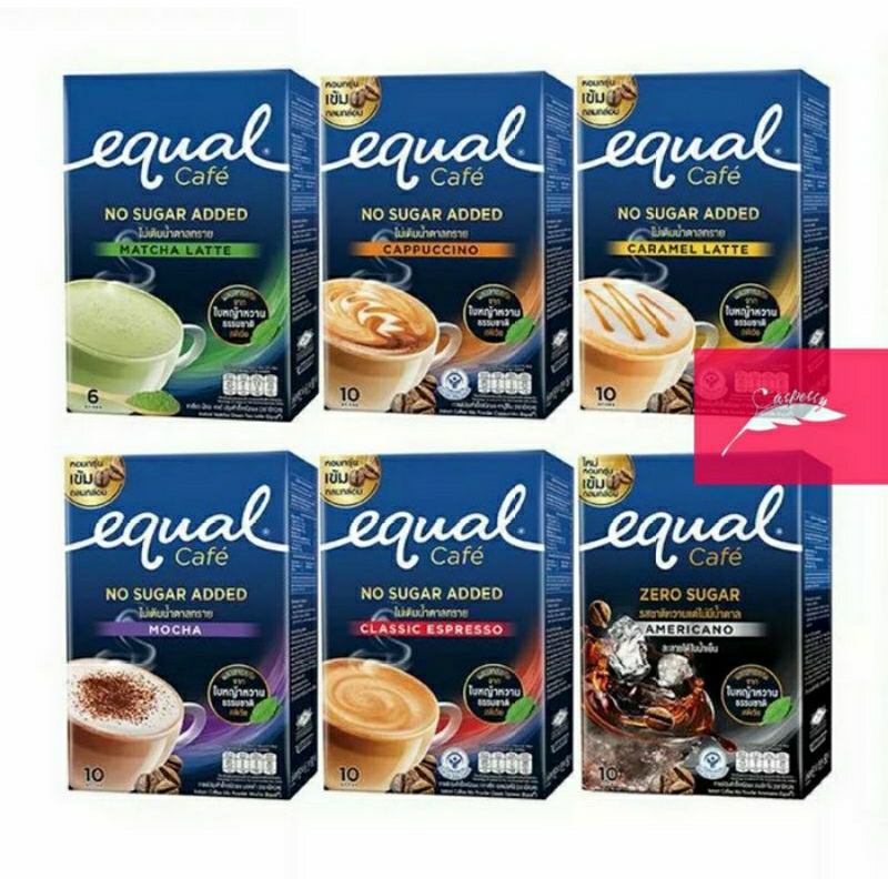 Equal Cafe No Sugar Added อิควล กาแฟปรุงสำเร็จและชาเขียว ชนิดผง 3in1 ผสมสารสกัดจากใบหญ้าหวานธรรมชาติ