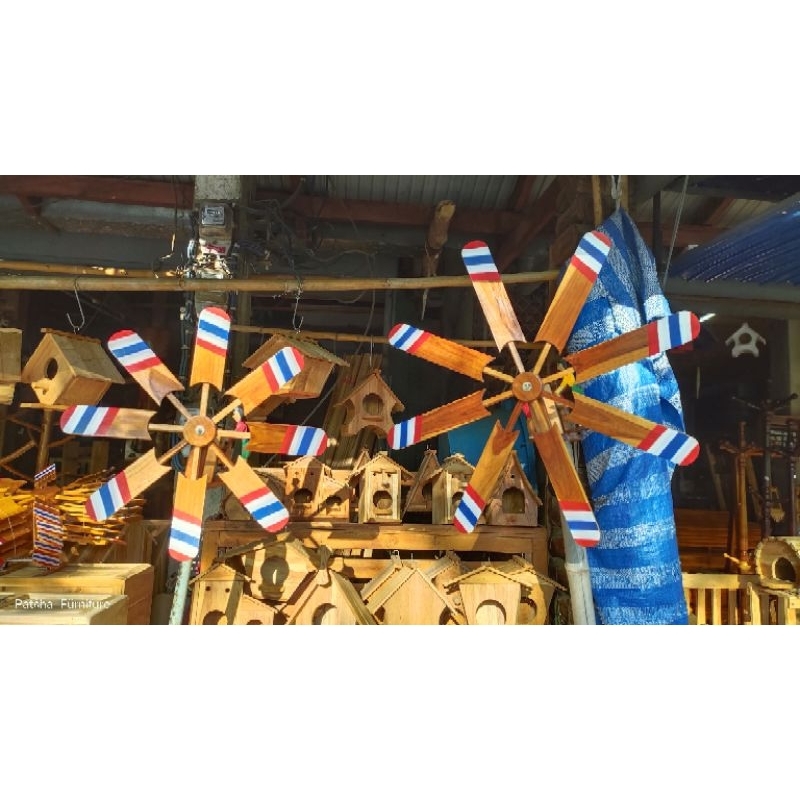 กังหันลมไม้ หมุนแรงตามลม 8 ใบกลาง 50 cm. เสริมดวงฮวงจุ้ย จี้กังหัน ประดับไหลเวียนการเงินการงาน - รูปที่ 4