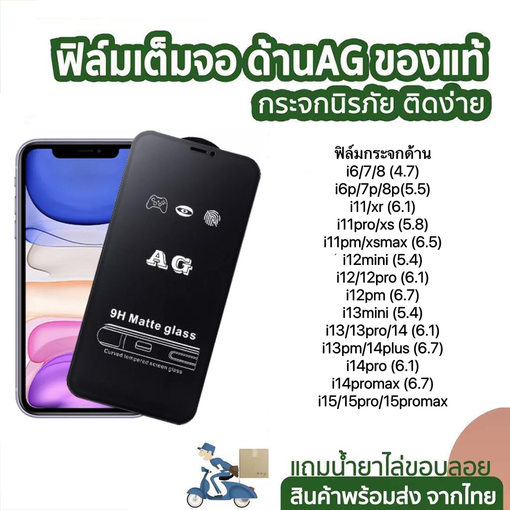 ฟิล์มกระจก ด้าน สำหรับ iphone เต็มจอรุ่น 7 7plus 8plus XS MAX XR 11 12 13 14 Pro max 11/12/13/14/15/16/PRO/MAX/PLUS/MINI