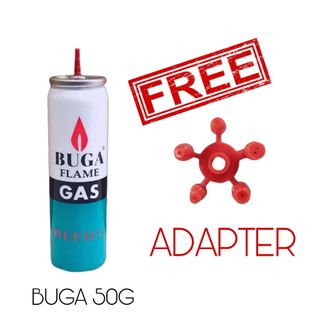 แก๊สเติมไฟแช็ค 50 กรัม Buga Gas Refill พร้อมฟรีหัวต่อทุกกระป๋อง