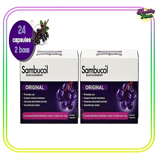 Sambucol Black Elderberry แซมบูคอล แบล็ค เอลเดอร์เบอรี่  (ผลิตภัณฑ์เสริมอาหารผู้ใหญ่) 24 capsules(2กล่อง)