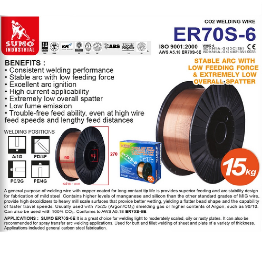SUMO ลวดเชื่อม MIG Co2 ER70S-6  X 15 กก. 0.8 0.9 1.0 1.5 mm. (ราคายกม้วน)  bbsupertools