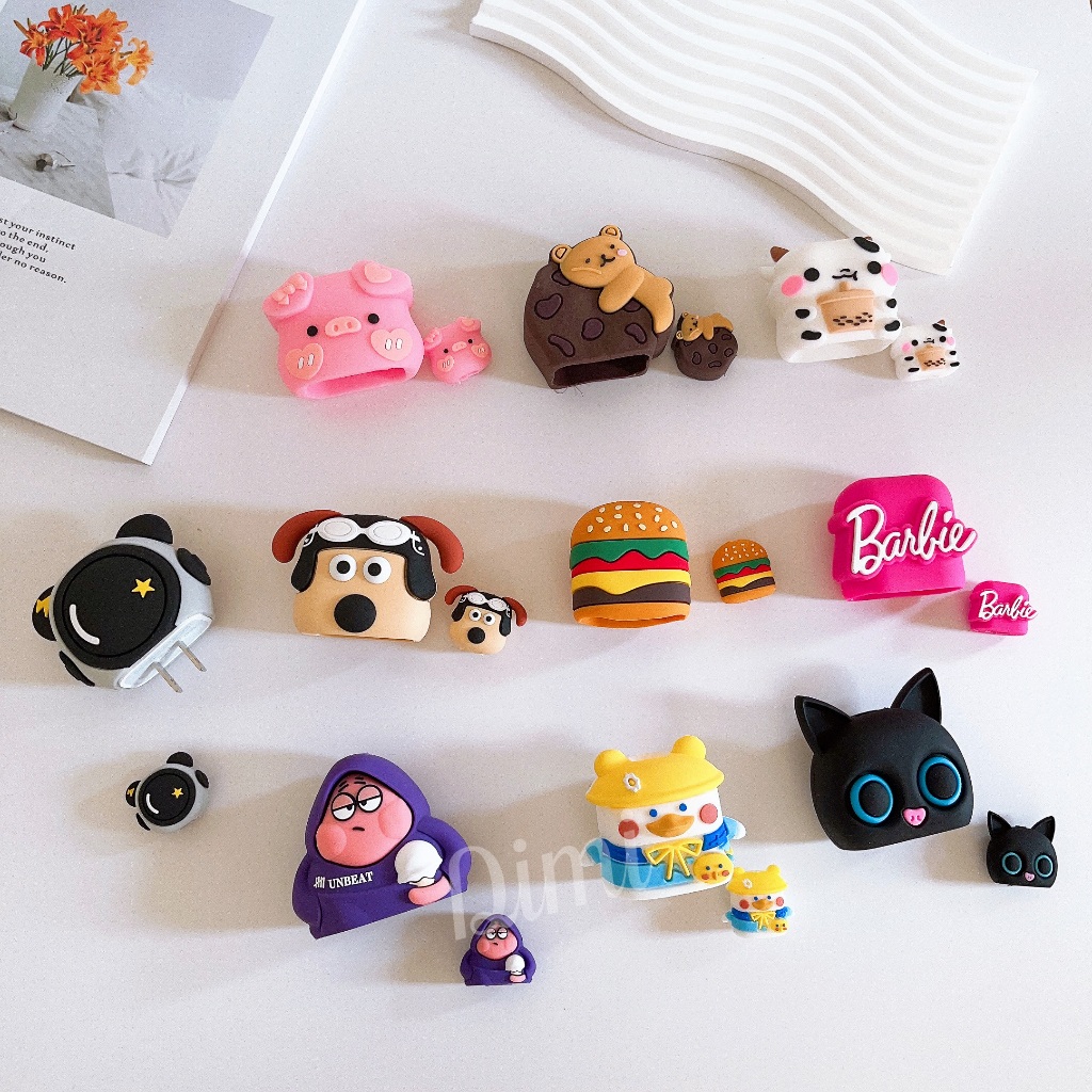 ถนอมหัวชาร์จ ป้องกันรอย กันกระเเทก ลายการ์ตูน พร้อมที่งับสายชาร์จ 20w 18W