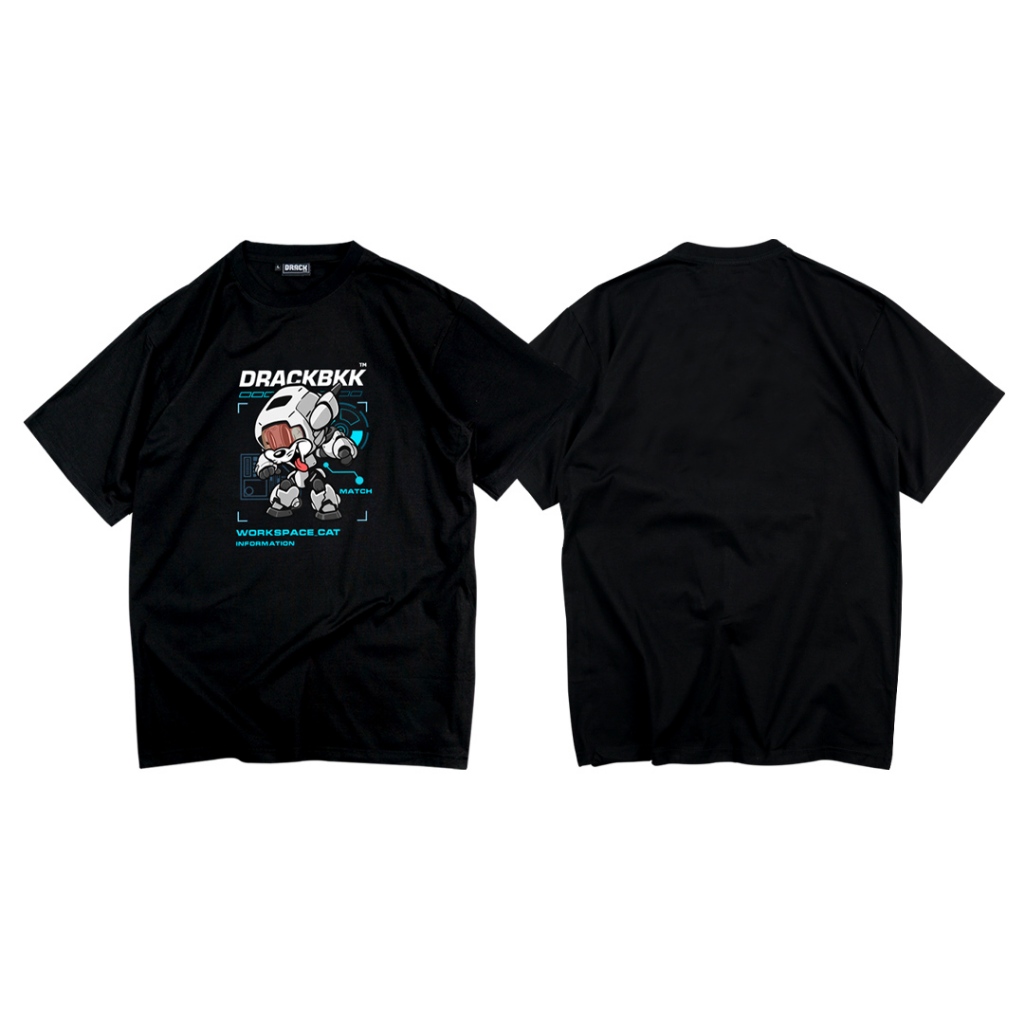 DRACK - SPACE CAT สีดำ เสื้อยืดคอกลม