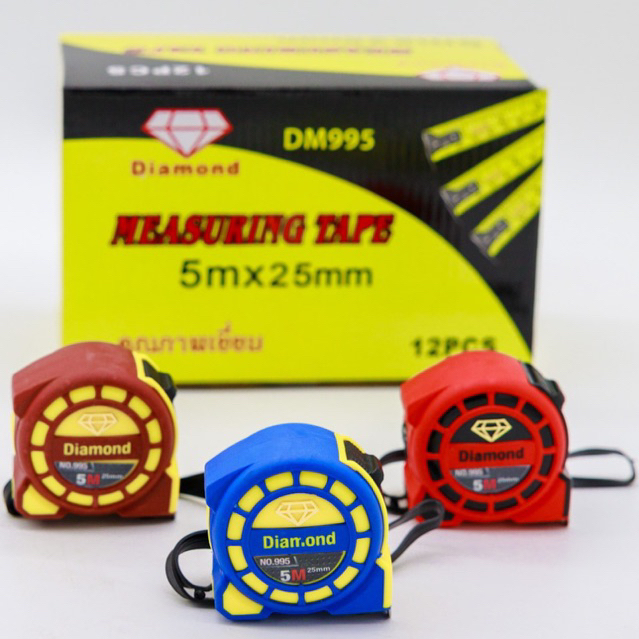 ตลับเมตร ตราเพชรแท้ DIAMOND เมตร คละสี หุ้มยาง มีใบตราชั่ง DM995
