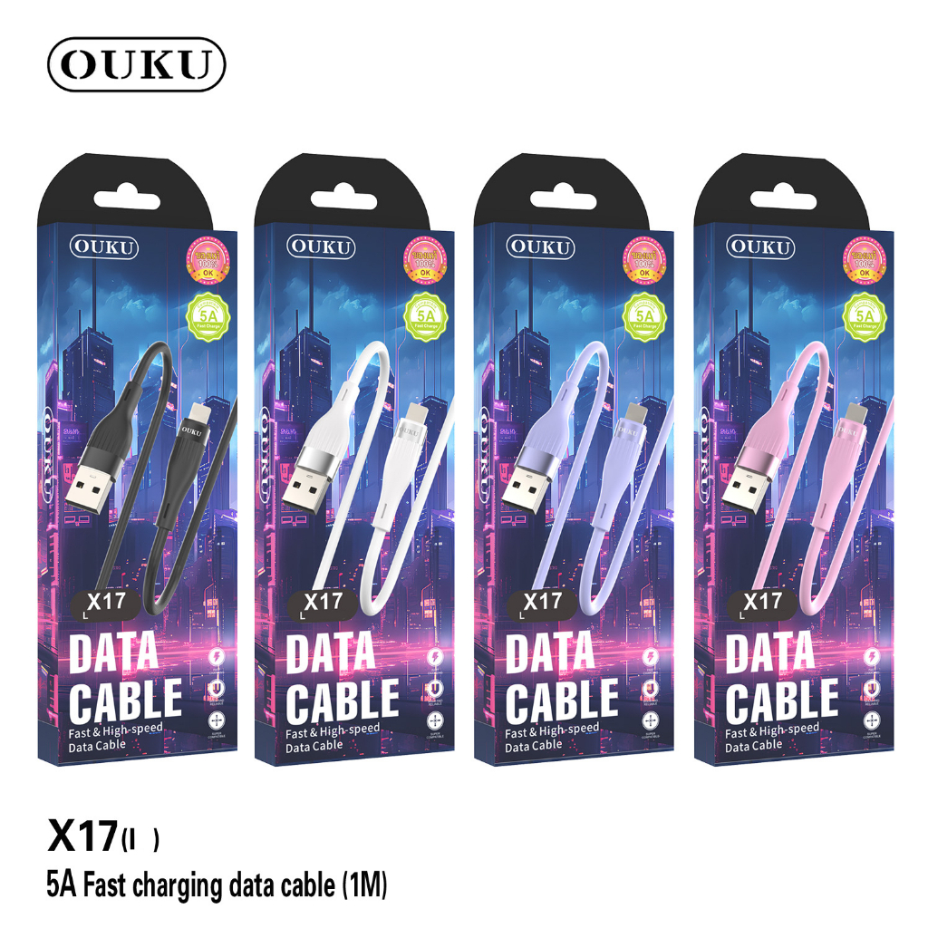 NEW!! OUKU X17 สายชาร์จรุ่นใหม่ 5A output Fast charge สายแข็งแรง สำหรับ Micro/Type-C/IOS สะดวกพกพาง่าย มีประกัน