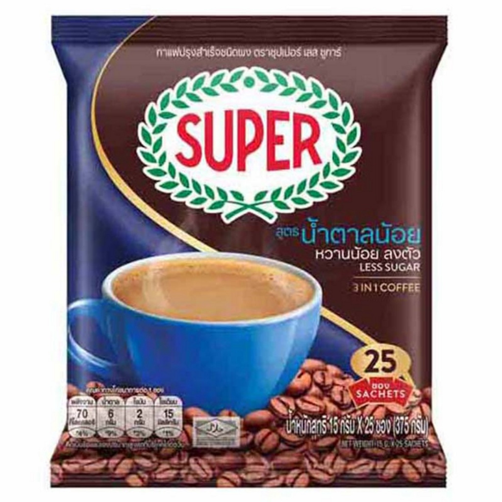 ซุปเปอร์กาแฟ 3in1 สูตรน้ำตาลน้อย 275 กรัม (11 กรัม x 25 ซอง)