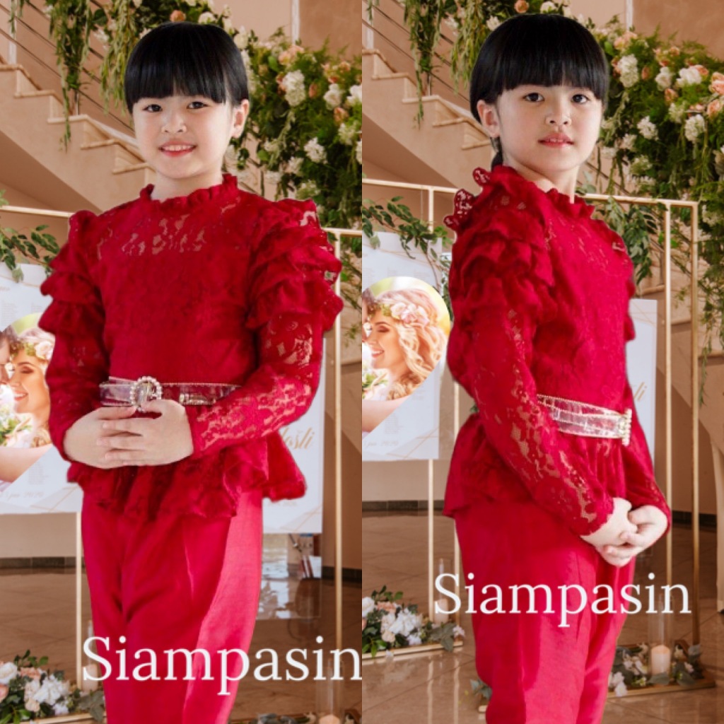 PTT เสื้อลูกไม้เด็ก หญิง รุ่น ร.5- ราคาเฉพาะเสื้อ ผ้านุ่ม ใส่สบายไม่คัน อายุ 4 5 6 7 8 9 10 11 สีแดง ชุดไทยเด็ก