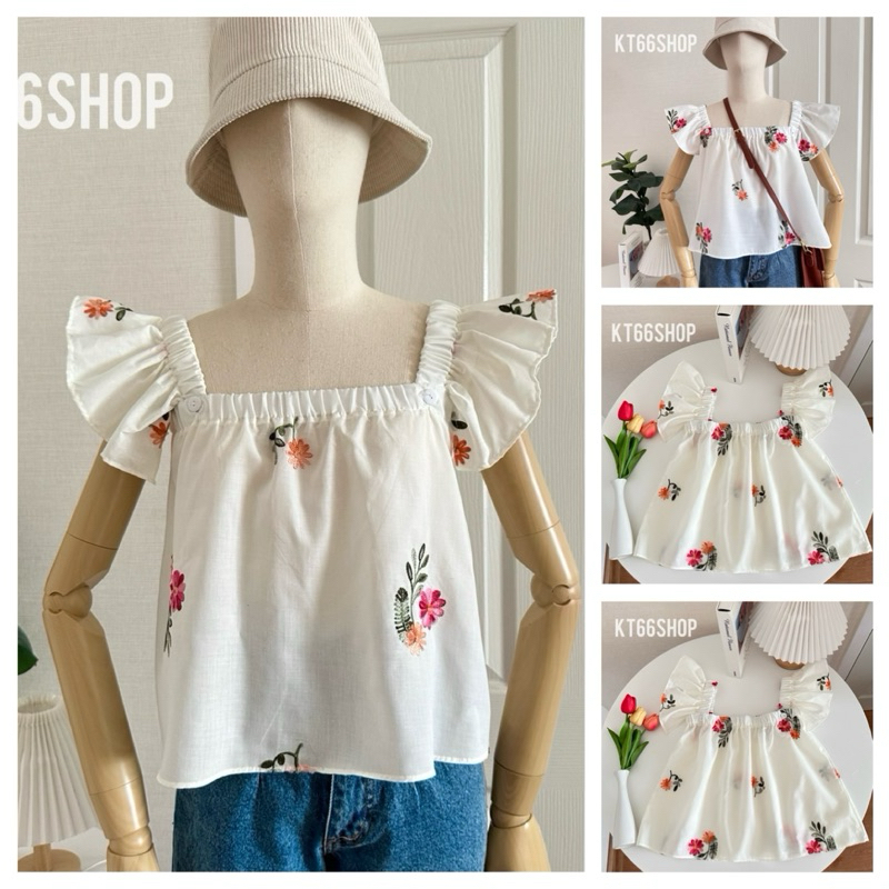 🔆KT66SHOP🔆เสื้อสายเดี่ยว ลายปักดอกไม้สวยงามน่ารักๆ