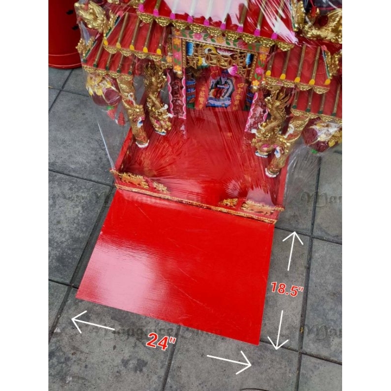 ฐานรองเจ้าที่ สีแดงทำจากไม้ รองตี่จู่เอี่ย ของไหว้ ทำพิธี ผลไม้ไหว้เจ้า