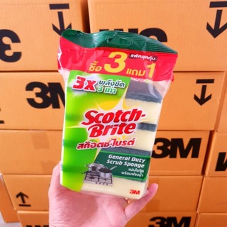 (ยกลัง 12 ชิ้น) 3m สก็อตช์ไบรท์ Scotch Brite ฟองน้ำทำความสะอาด 1 แพค มี 4 ชิ้น