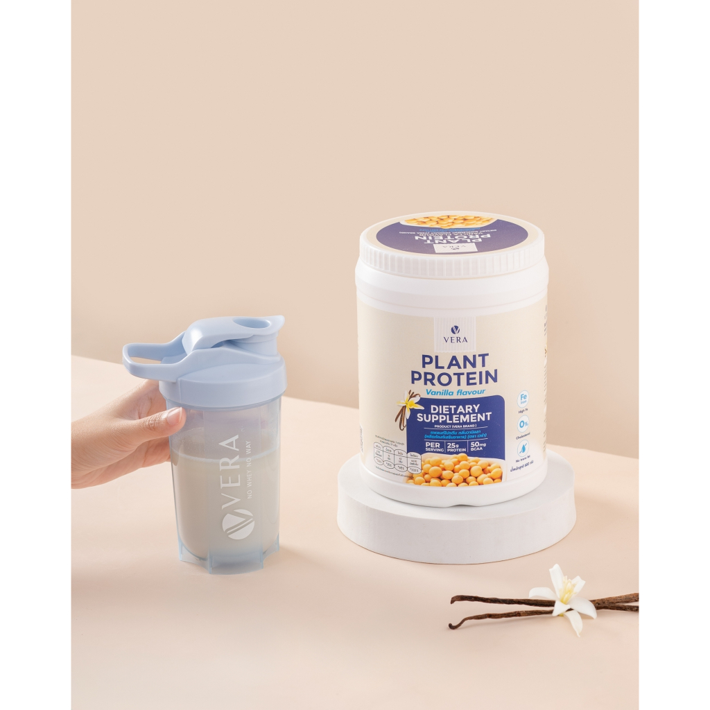 Vera Whey Soy protein โปรตีนพืชรสวนิลา ผสมโกเด้นเฟลก