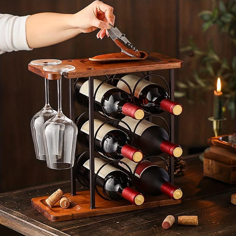 ชั้นวางไวน์ มาพร้อมที่วางแก้ว Wine Rack With Glass Holder Countertop Wine Rack-มีพร้อมส่ง-