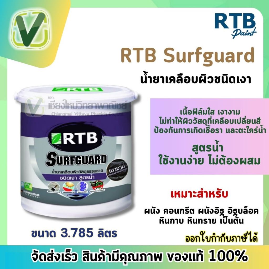 RTB น้ำยาเคลือบผิว ชนิดเงา สูตรน้ำ ใช้งานง่าย ไม่ต้องผสม ขนาด 3.785 ลิตร