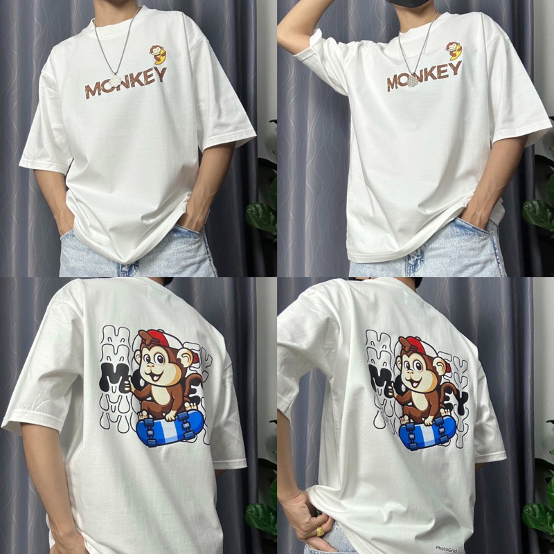 เสื้อยืด Oversize SmileOnlyBrand cotton 100% ลายลิงน้อย ทรงสวย สไตล์เกาหลี