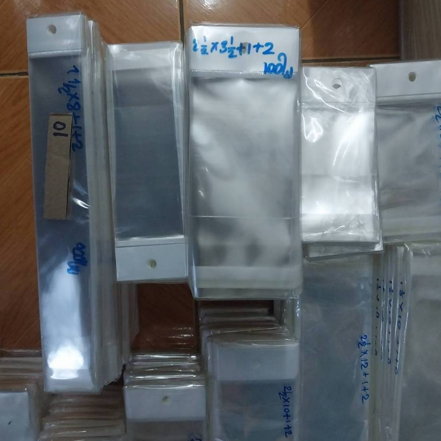 ถุงแก้ว OPP เจาะรูแขวนได้ หัวมุก กระเป๋า เสื้อเด็ก สมุด  แพ็ค 100 ใบ (หน่วยเป็นนิ้ว) ไซส์ 6-12