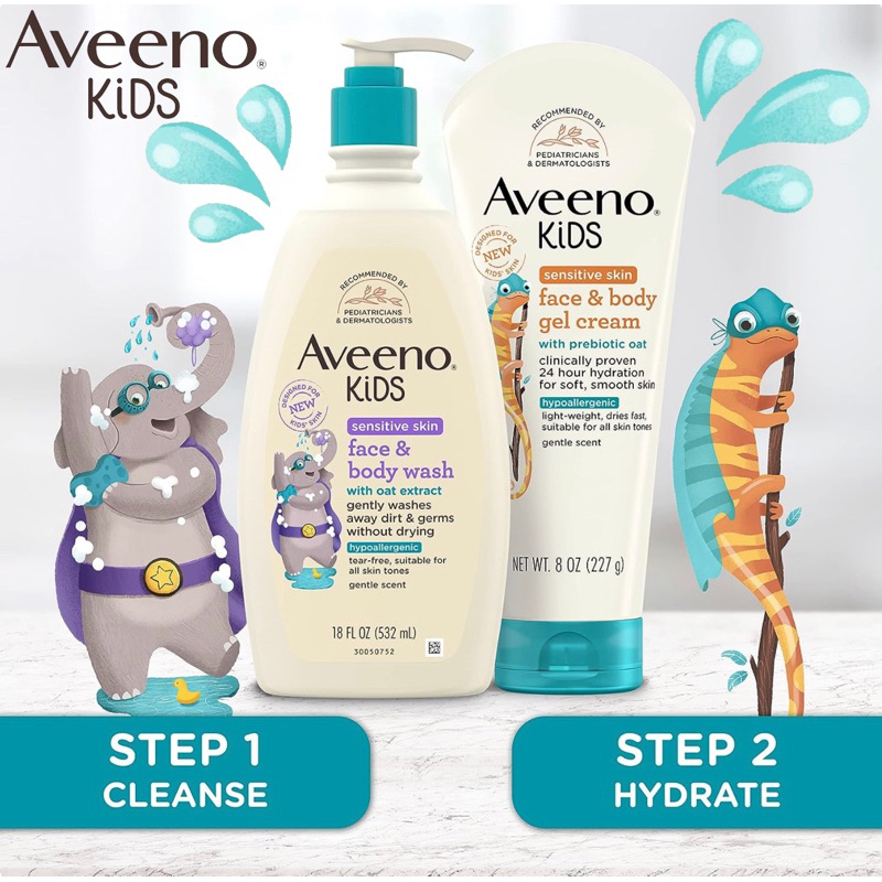 New🇺🇸 Aveeno Kids Sensitive Skin ผลิตภัณฑ์ อาบน้ำ สระผม สำหรับเด็ก 3-7 ขวบ Face &amp; Body Wash, Shampoo &amp;Conditioner