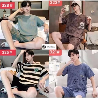 🧸🔥M-4XL(ราคาถูกที่สุด) ชุดนอนผู้ชาย， ผ้าฝ้ายเนื้อนุ่ม， ลายการ์ตูน，หลากหลายรูปแบบ， ขาสั้น+เสื้อยืด