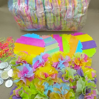 กระดาษสาพับห่อเหรียญโปรยทานพร้อมหนังยางรุ่น 1,000แผ่น ขายส่งราคาถูกโรงงานผลิต โปรยทานงานบวช งานทำบุญ