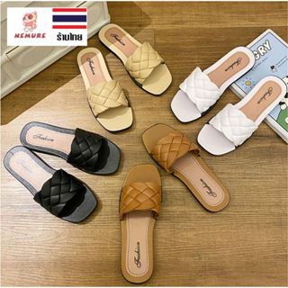 (S-1093) รองเท้าแตะแฟชั่นผู้หญิง แบบสวม สายคาดลายถักแถบหนา เ…