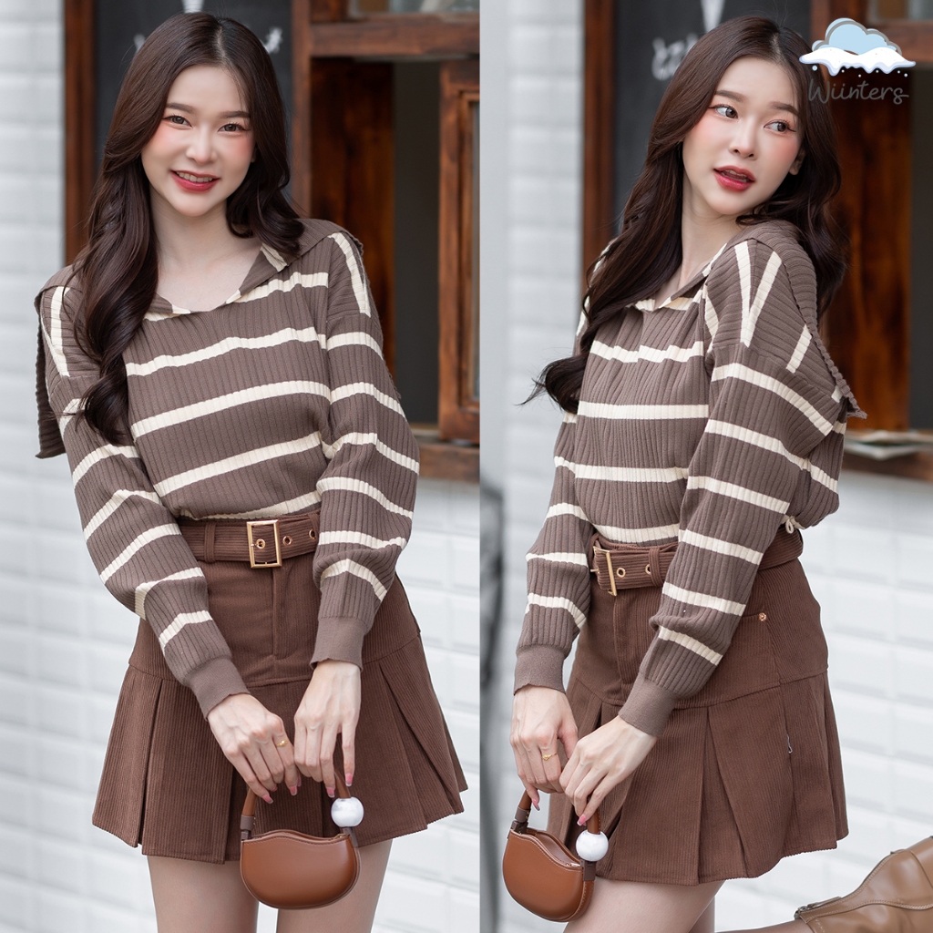 [ Rania Sweater ] 4 สี เสื้อไหมพรม สเวตเตอร์ เสื้อกันหนาว ลายทาง ปกทหารเรือ
