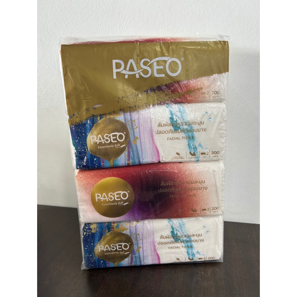 Paseo พาซิโอ กระดาษทิชชู่ ลักซ์ชัวเรียสลี่ Paseo Luxuriously Softซอฟท์แพ็ค 200แผ่น หนา 2ชั้น แพ็ค4(ของแท้ รับตรงจากบริษั