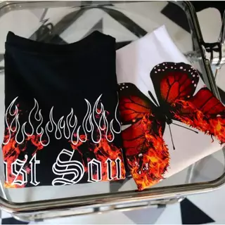 เสื้อยืดคู่รัก คอกลม แขนสั้น สกรีนลายหน้า-หลัง ลายผีเสื้อ ES16